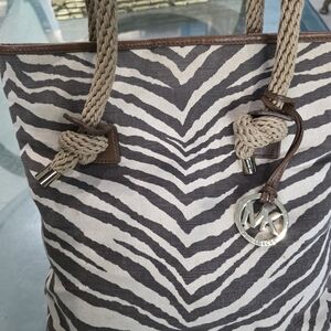 Michael Kors Beige and Brown Zebra-Print Canvas Tote